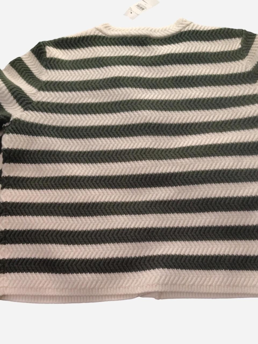 Ann Taylor Striped Crewneck Cardigan in Green and Cream - Picture 3 of 7